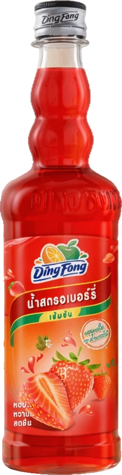 ขวดน้ำเชื่อมสตรอว์เบอร์รีเข้มข้นตราติ่งฟง